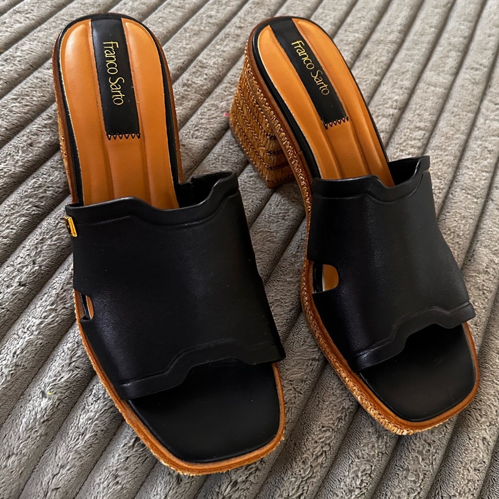 Franco Sarto Black Leather Mules